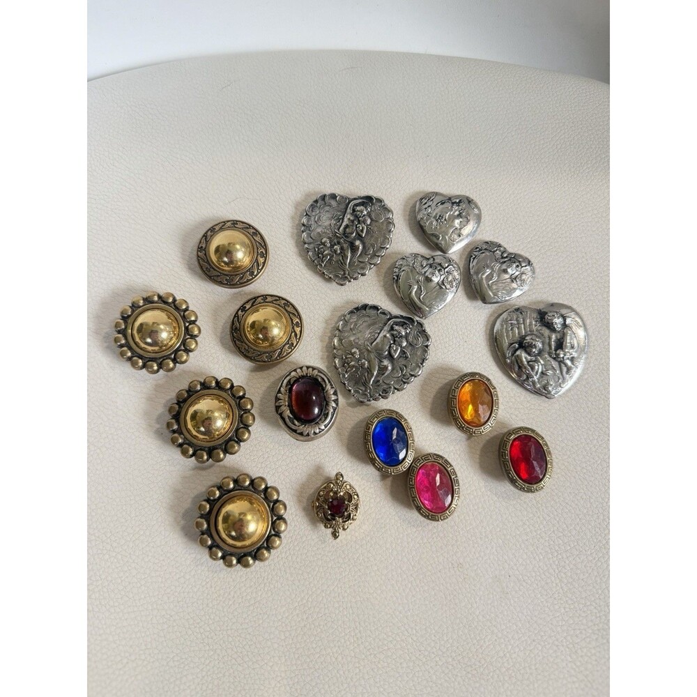 Vintage 90s Miscellaneous Button Covers Inc. Hearts Gems Gold Silver  Lot of 17